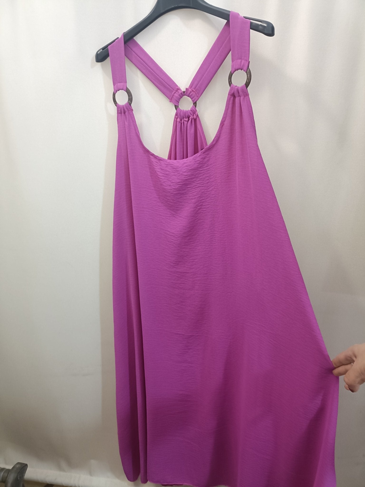 Set Abito ciclamino con dettagli cerchi e ventaglio taglie comode XL 5XL - Prima Fila Moda Curvy